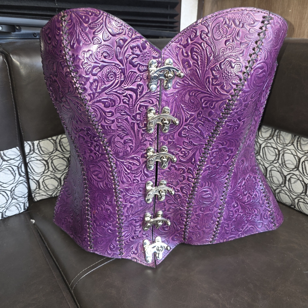 Purple Embossed Corset with Silver Clasp
